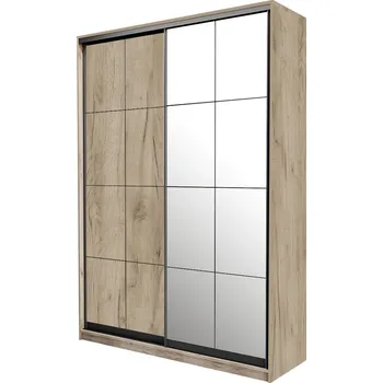 Šatní skříň Skříň 2D Loft 1200x600x2400, DTD + zrcadlo, Lines BL, Dub kraft šedý