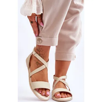 Dámské sandále Kožené kotníkové sandály Big Star LL274A161 Barva: Béžová, Velikost: 38