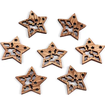 Vánoční dekorace Dřevěná vločka, hvězda, zvonek Varianta: 2 hnědá přírodní hvězda, Balení: 10 ks