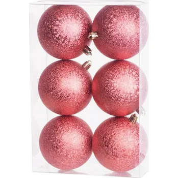 Vánoční dekorace KOULE MAGICHOME VÁNOCE, 6 ks, červeno růžové, 8 cm