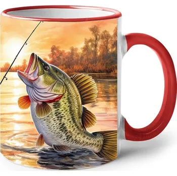 Keramický hrnek s rybou a prutem, Barva Červená, Velikost 330 ml, Canvas Keramický hrnek s barevným uchem Bezvatriko.cz 2725