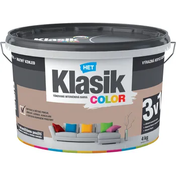 barva na zeď HET Klasik COLOR pastelová interiérová akrylátová otěruvzdorná barva na zeď 4 kg KC 0257 hnědý ořechový