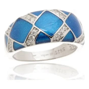 Prsten Luxusní stříbrný prsten zdobený modrým smaltem STRP0577F + dárek zdarma