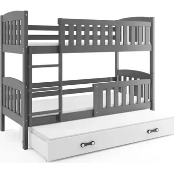 BMS GROUP Dětská patrová postel Kubus - 3 osoby, 80x190 s výsuvnou přistýlkou bez matrace – Grafit, Bílá