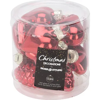 Vánoční dekorace H&L Sada vánočních skleněných ozdob 12 ks, ø 4 cm, lesklá červená