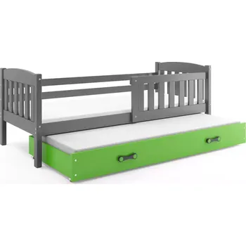 Postel BMS GROUP Dětská postel Kubus - 2 osoby, 90x200 s výsuvnou přístýlkou bez matrace – Grafit, Zelená