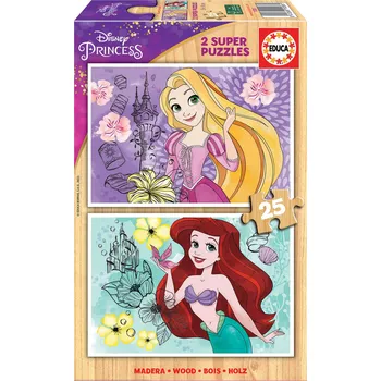 Puzzle EDUCA Dřevěné puzzle Disney princezny: Locika a Ariel 2x25 dílků