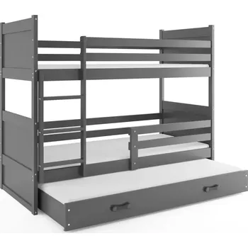 Postel BMS GROUP Dětská patrová postel Rico - 3 osoby, 80x160 s výsuvnou přistýlkou bez matrace – Grafit, Grafit, Grafit