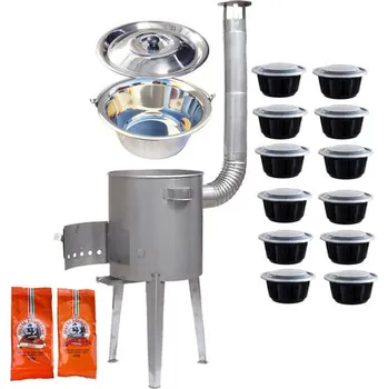 Kempingové nádobí Nerezový kotlík 22 L (0,8 mm) INOX + nerezová kotlina 42 cm LUXUS + misky 12 ks + 2 x pepř na guláš 100 g