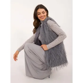 Dámská vesta kožešinová se zapínáním na háčky tmavě šedá