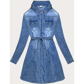 Dámská košile Světle modrá džínová tunika s páskem (POP7050-LK) odstíny modré XXL (44)