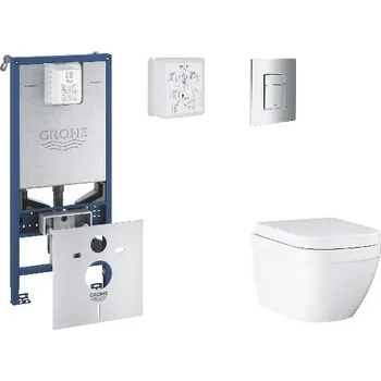WC sada Grohe Rapid SLX - Set předstěnové instalace, klozetu, sedátka SoftClose a tlačítka Skate Cosmopolitan, Triple Vortex, chrom SANI11BB2104