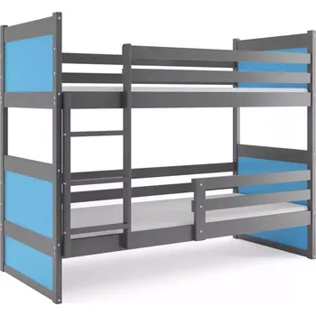 Postel BMS GROUP Dětská patrová postel Rico - 2 osoby, 80x160 bez úložného prostoru bez matrace – Grafit, Modrá