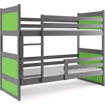 Postel BMS GROUP Dětská patrová postel Rico - 2 osoby, 90x200 bez úložného prostoru s matrací – Grafit, Zelená
