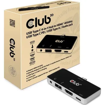 Club3D Dokovací stanice pro mobilní telefony USB-C 4v1, 1xHDMI, 1xUSB-C, 1xUSB, 1x3.5mm, černá