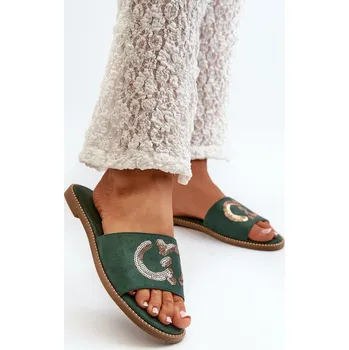 Dámské pantofle Dámské Ploché Žabky S Cekulemi S.Barski KV27-052 Barva: Zelená, Velikost: 37