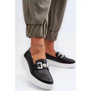 Dámské mokasíny Dámské kožené mokasíny na platformě S.Barski LR720 Barva: Černá, Velikost: 39