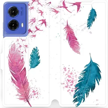 Pouzdro na mobilní telefon Flipové pouzdro Mobiwear - Motorola Moto G85 5G - MR08S Pírka (Knížkové flip pouzdro, obal, kryt na mobil Motorola Moto G85 5G - MR08S Pírka, materiál Umělá kůže + TPU - ochrana 360°, stojánek, silikonová vanička, magnetické zavírání)