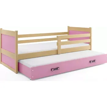 Postel BMS GROUP Dětská postel Rico - 2 osoby, 90x200 s výsuvnou přistýlkou bez matrace – Borovice, Růžová, Růžová