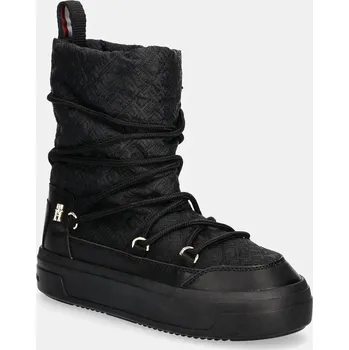 Dámská zimní obuv Sněhule Tommy Hilfiger LACE-UP MONOGRAM SNOWBOOT černá barva, FW0FW08430 99X, EUR 36
