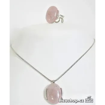 Náhrdelník Souprava dámskáŘ. etízek s přívěskem prsten, skleněné kameny 7821