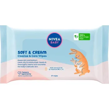 Dětský vlhčený ubrousek NIVEA DĚTSKÉ VLHČENÉ UBOUSKY SOFT & CREAM 57 KS