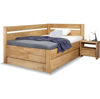 Postel Rohová zvýšená postel s úložným prostorem Academia, 140x200cm, masiv buk, Levá