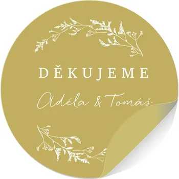 Svatební dekorace Svatební samolepky s vlastními jmény VĚNEČEK ( 10 Ks ) Barva: Zlatá