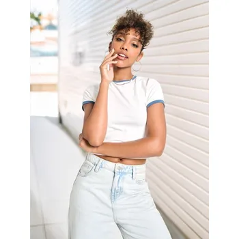 Dámské oblečení Sinsay - Tričko s krátkým rukávem - krémová - ZA962-01X - ZA962-01X-XXS