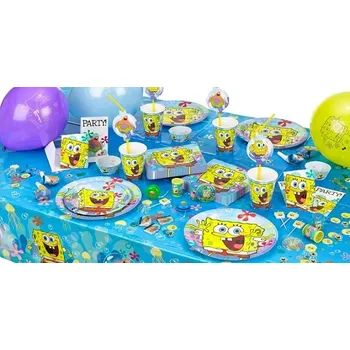 Party dekorace AMSCAN Europe - SpongeBob párty set - 8 ks, 23 cm, 250 ml, 33 cm x 33 cm, 120 cm x 180 cm