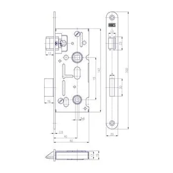 zadlabací zámek HOBES zámek K111 WC hloubka 60mm rozteč 72mm, štulp ocel pozink