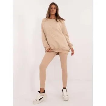 Dámská tepláková souprava s pruhovanými legínami béžová