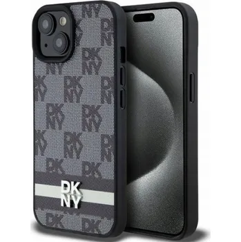 Pouzdro na mobilní telefon DKNY DKHCP15MPCPTSSK iPhone 15 Plus / 14 Plus 6.7 černo/černé pevné pouzdro Kožený kostkovaný mono vzor a tištěné pruhy
