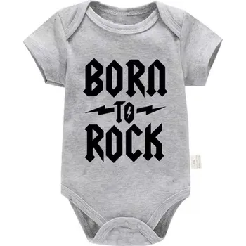 Bavlněné kojenecké body "Born To Rock" (šedé) - 6 variant potisků Motiv: PF0840- born to rock, Velikost: 9-12 měs.