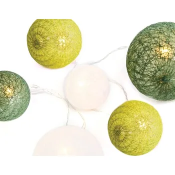 Vánoční dekorace LED girlanda - textilní zeleno-bílé kuličky, teplá bílá, 2x baterie AA, 285 cm, IP20