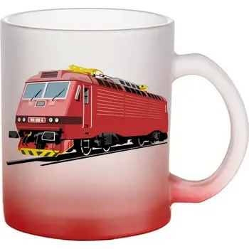 skleněný hrnek lokomotiva III (hrneček s lokomotivou matné sklo vlak)