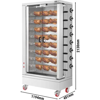 Kuchyňský gril G.Gastro Plynový gril na kuřata ECO - 51,73 kW - s 8 špízy pro 48 kuřat