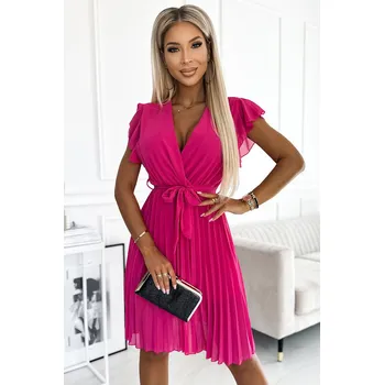 Dámské šaty Dámské růžové plisované šaty s volánky a mašlí - Numoco Basic, UNI i367_2125_UNI