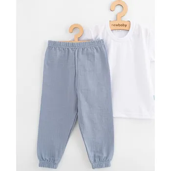 Kojenecká souprava Dětská bavlněná souprava tričko a mušelínové kalhoty New Baby Kindergarten modro-šedá, Velikost 122 (6-7 let)
