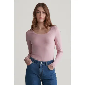 Dámské tričko TRIČKO GANT SLIM COT/ELA LS SCOOP NECK TOP DUSTY PINK