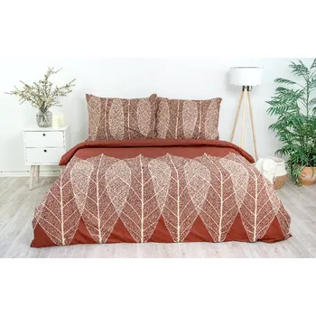 Povlečení Stanex Ložní povlečení bavlněné listy hnědo-béžové (LS160) rozměr: 90 x 70 cm, Zapínání: Zip