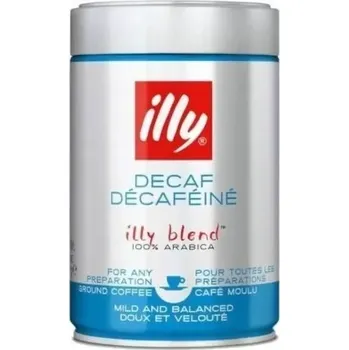 Italská káva ILLY 250 g DECAF - mletá káva - BEZ KOFEINU - kovová dóza (100 % arabica / káva bez kofeinu / plechová dóza)