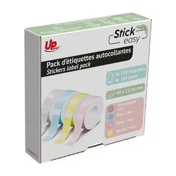 Samolepící etiketa UPrint etikety 14mmx40mm, pink, yellow, blue, transparent, 180 etiket, UP21 4x180 PASTEL, (UP21 4x180 PASTEL)