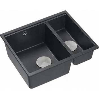 Granitový dřez Dřez GraniteQ QUADRON | LOGAN 150 | granitový kuchyňský dřez ČERNÁ + OCEL | rozměry: 56 x 46 x 22 cm | 1,5-komorový závěs | základna skříňky od: 60 cm