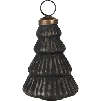 Vánoční ozdoba Černá skleněná vánoční cetka stromek se šedým odřením Karlijn – 6x9 cm