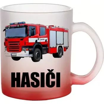 Scania CAS 20 skleněný hrneček HASIČI (hrneček s hasičským autem matné sklo )