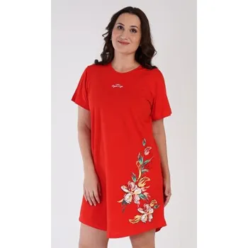 Dámské noční prádlo Vienetta Secret Dámská noční košile s krátkým rukávem Alena červená Barva: červená, Velikost: 4XL