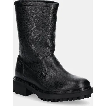 Dámské kozačky Kožené kotníkové boty Calvin Klein FLAT BIKER BOOT LTH dámské, černá barva, na platformě, HW0HW02234 99X, EUR 38