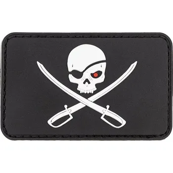 Nášivka Gumová nášivka 3D lebka a zkřížené meče, 8x5 cm