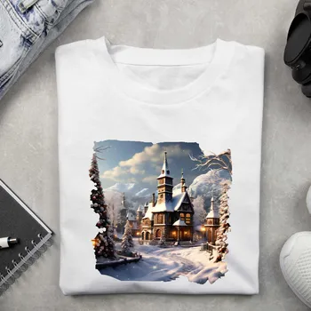 Dámské tričko - Vánoční motiv kostel Barva: Černá, Velikost: 3XL